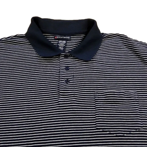 KNIGHTSBRIDGE Navy Blue & White Stripes Polo Shirt - Picture 3 of 5